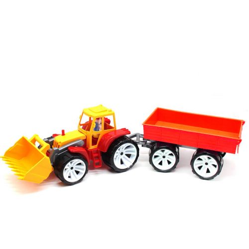 Трактор с прицепом, красно-оранжевый (Бамсик)