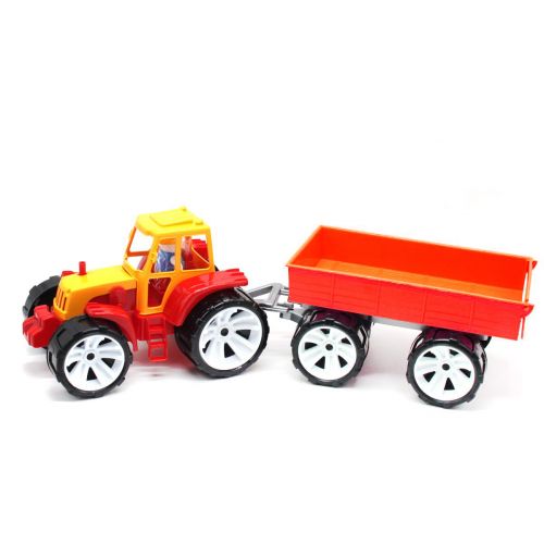 Трактор з причепом, помаранчево-червоний (Bamsic)