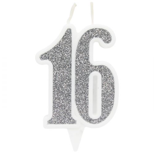 Свечка декоративная "16", серебро (MiC)