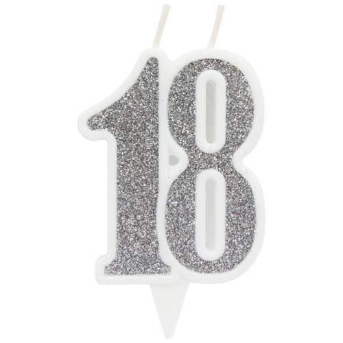 Свечка декоративная "18", серебро (MiC)