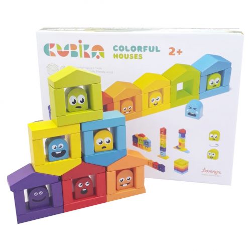 Деревянный конструктор цветные домики (Cubika)