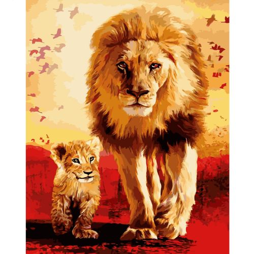 Картина по номерам "Лев со львенком" ★★★★ (Strateg)