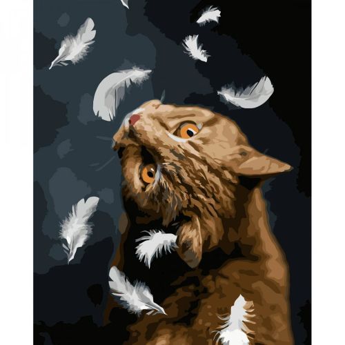 Картина по номерам "Котик и перья" 40х50 см (Strateg)