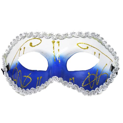 Карнавальная маска с кружевом, белая с синим (MiC)