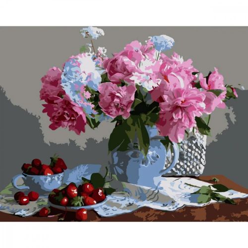 Картина за номерами "Квіти та полуниця" 40х50 см (Strateg)