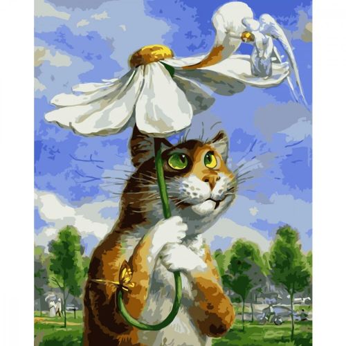 Картина за номерами "Кіт з ромашкою" 40х50 см (Strateg)