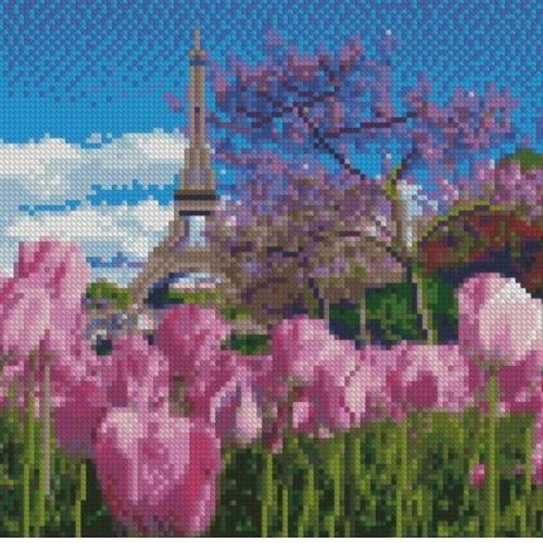 Алмазна мозаїка "Весняні тюпани в Парижі" 30х30 см (Strateg)