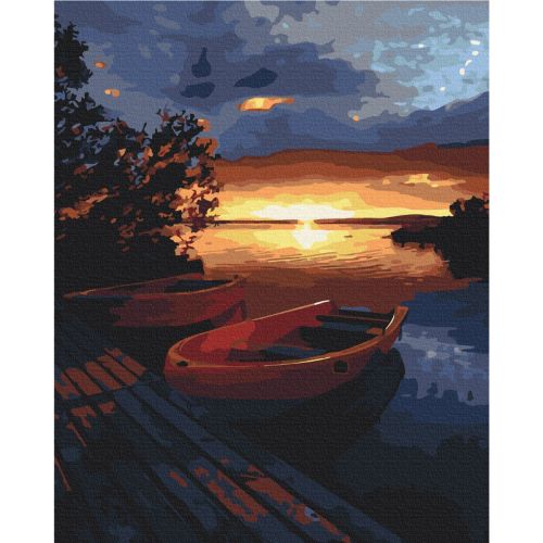 Картина по номерам "Красивый закат на озере" ★★★ (Brushme)