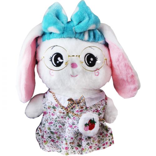 Мягкая игрушка заяц белый в белом платье с очками (Shantou Jinxing Plastics)