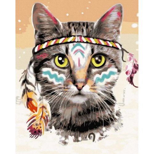 Картина за номерами "Кіт-індіанець" (Rainbow Art)