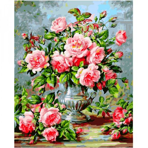Картина по номерам "Розы в серебряной вазе" ★★★★ (Strateg)
