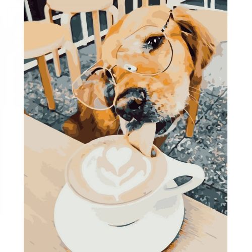 Картина по номерам "Собака и кофе" ★★★★ (Strateg)