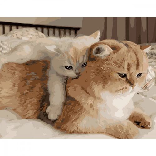 Картина по номерам "Мама с котом" ★★★★★ (Strateg)