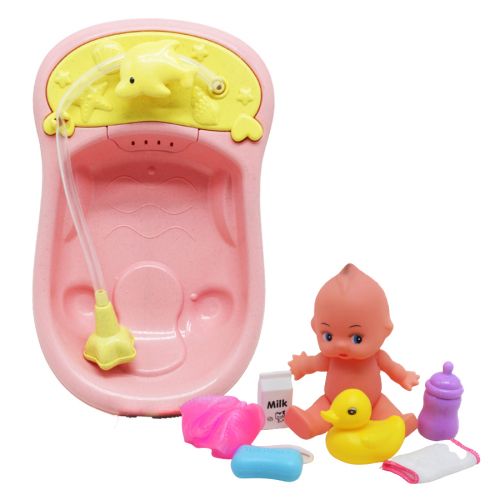 Игровой набор с пупсом "Ванные процедуры", розовый (HaiJiaBao)