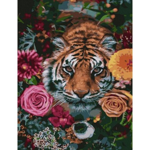 Картина по номерам "Тигр среди цветов" (Rainbow Art)