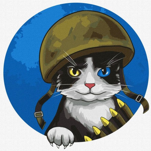 Картина по номерам "Воинственный котик" ★★ (Ідейка)