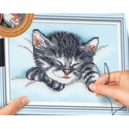 Вышивка крестиком на канве "Cross Stitch: Спящий котёнок" (Dankotoys)