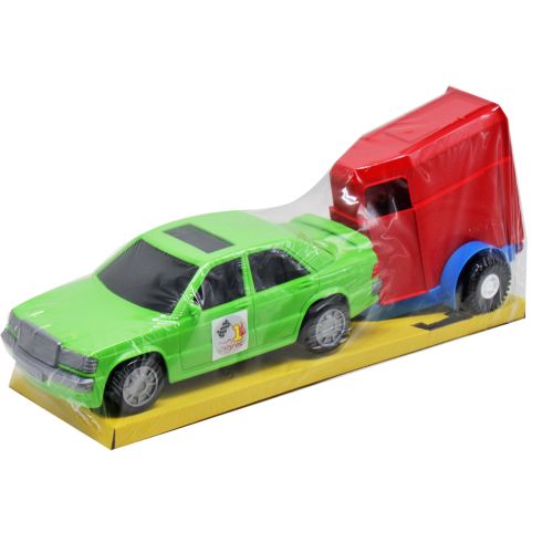 Авто-мерс з причепом, зелений з червоним коневозом (Wader)