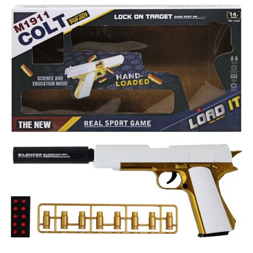 Пистолет "Colt M1911" с патронами, бело-золотой (MiC)
