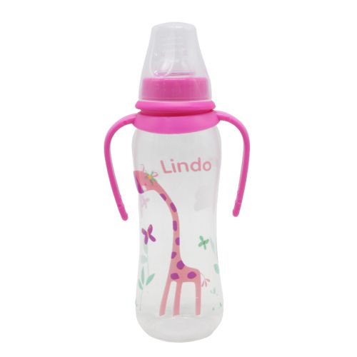 Бутылочка для кормления с соской, 250 мл (розовая) (Lindo)