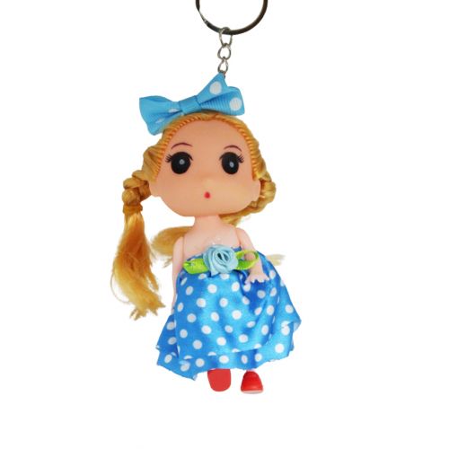 Кукла-брелок в платье в горошек (голубой) (MiC)