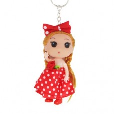 Лялька-брелок у сукні в горошок (червоний)