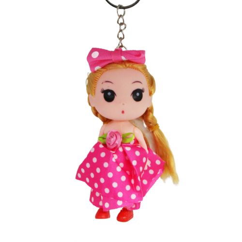 Кукла-брелок в платье в горошек (розовый) (MiC)
