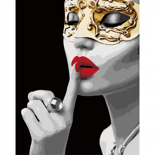 Картина по номерам "Девушка с золотой маской" ★★★ (Strateg)