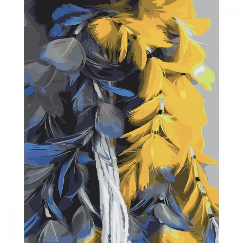 Картина по номерам с лаком и уровнем "Желто-голубые перья" (Strateg)