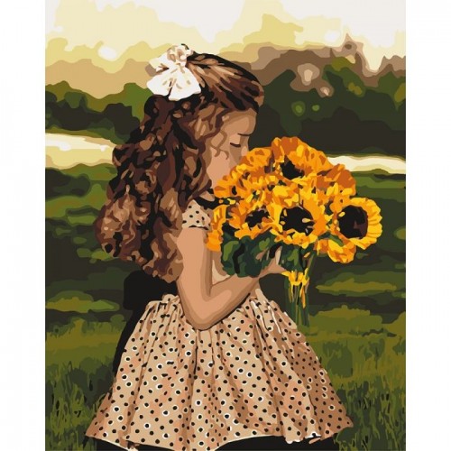 Картина за номерами "Дівчинка з соняшниками" ★★★★ (Ідейка)