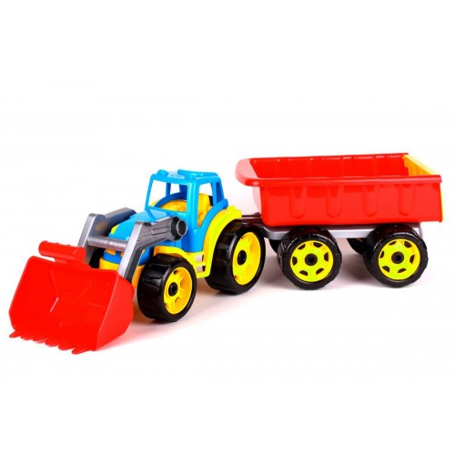 Трактор ТехноК с ковшом и прицепом, синий