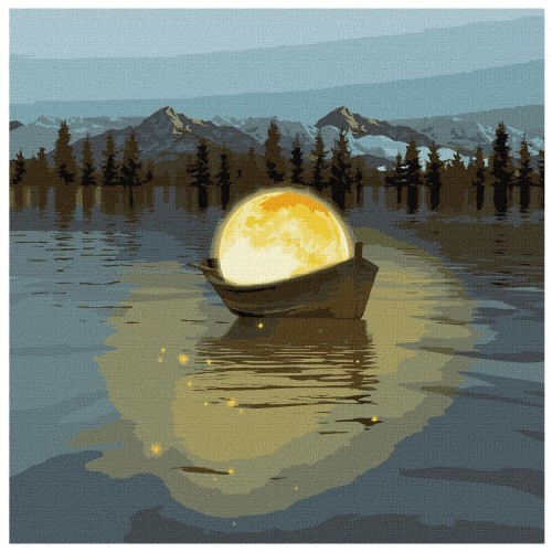 Картина за номерами "Місячний човен з фарбами металік" ★★★ (Ідейка)