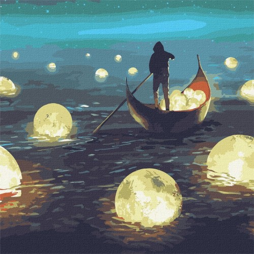 Картина по номерам "Лунная гавань" (с красками металлик) ★★★ (Ідейка)