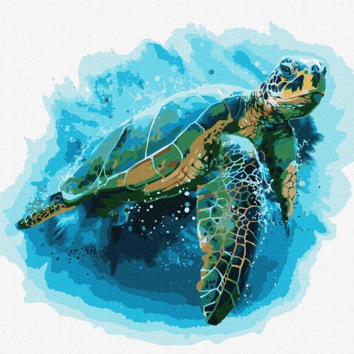 Картина по номерам "Голубая черепаха" ★★★★ (Ідейка)