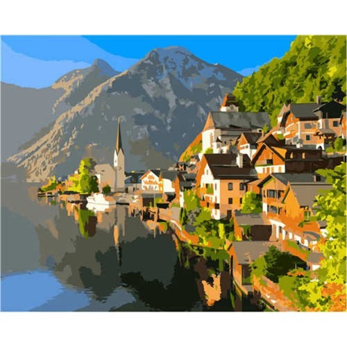 Картина по номерам "Горы, река и дома" (MiC)