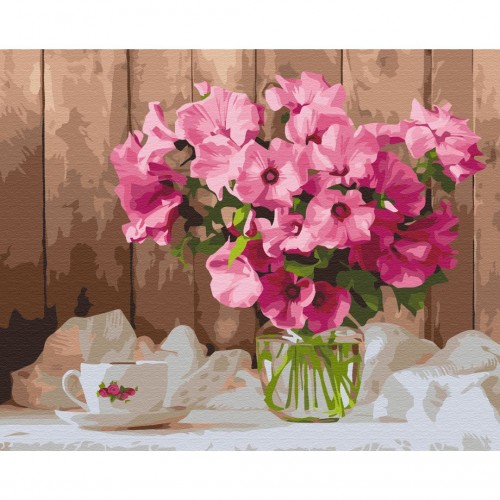 Картина по номерам "Розовые петунии на столе" ★★★ (Brushme)