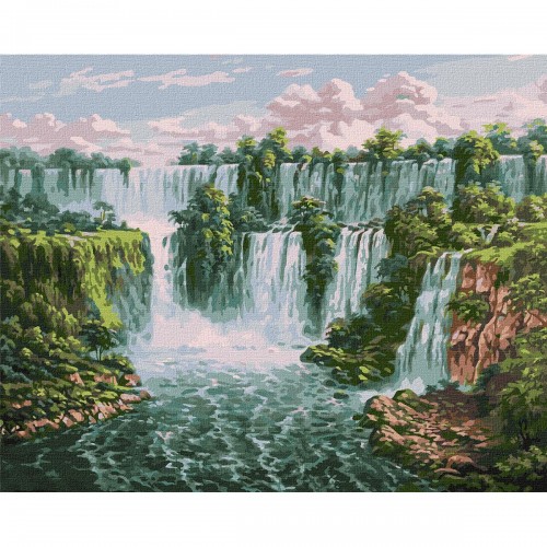 Картина по номерам "Живописный водопад" ★★★★★ (Идейка)