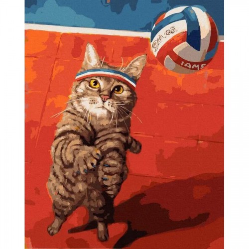 Картина по номерам "Кот и волейбол" (Rainbow Art)