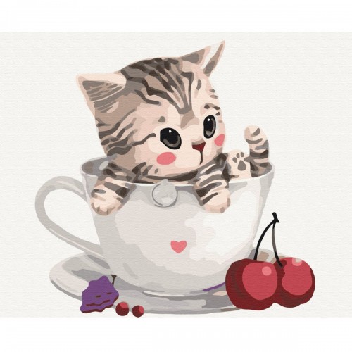 Картина по номерам "Котик в чашке" ★★ (Brushme)