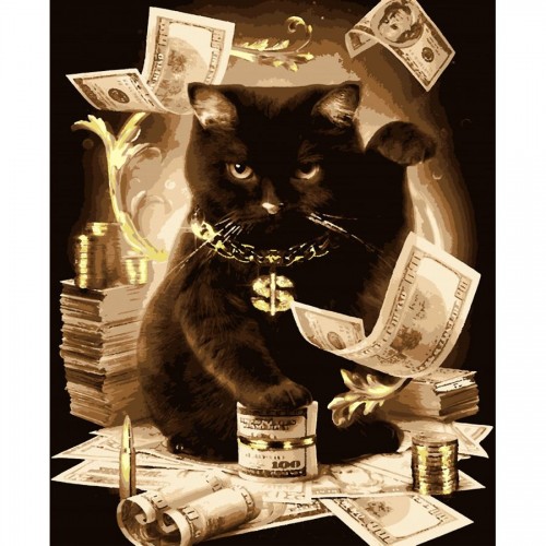 Картина за номерами "Кіт з грошима" (з золотою фарбою) ★★★★ (Artissimo)