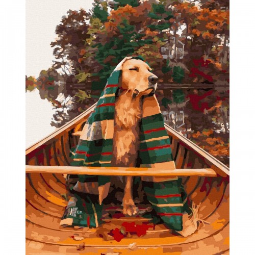 Картина по номерам "Пес в лодке" ★★★ (Rainbow Art)