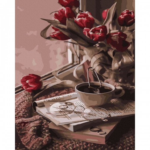 Картина по номерам "Тюльпаны и чай" ★★★ (Rainbow Art)