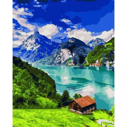 Картина за номерами "Хатинка біля озера" 40х50 см (Rainbow Art)