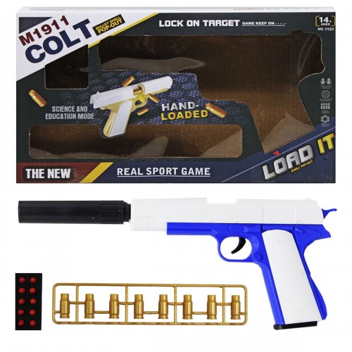 Пистолет "Colt M1911" с патронами, бело-синий (MiC)