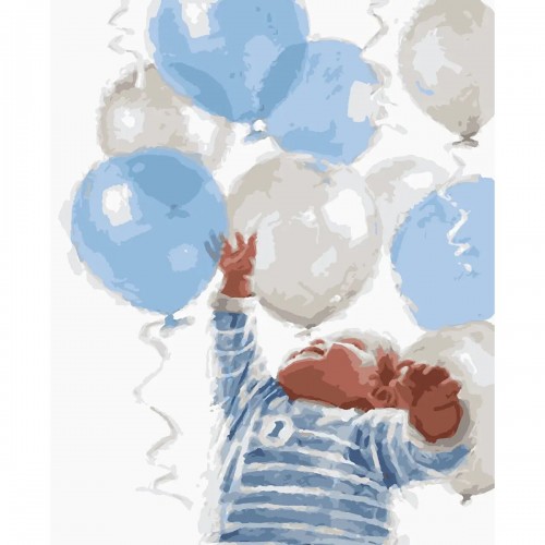 Картина по номерам "Мальчик с воздушными шариками" ★★★ (Artissimo)