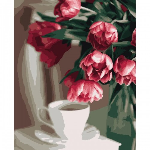Картина по номерам "Кофе и тюльпаны" ★★★★ (Artissimo)