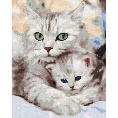 Картина по номерам "Мама кошка с котенком" ★★★★ (Brushme)
