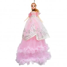 Кукла в длинном платье с вышивкой, розовый