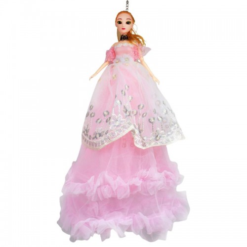 Лялька в рожевому довгому сукні з вишивкою