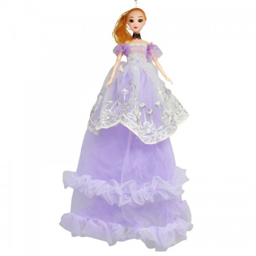 Лялька в довгому сукні з вишивкою, бузкового кольору